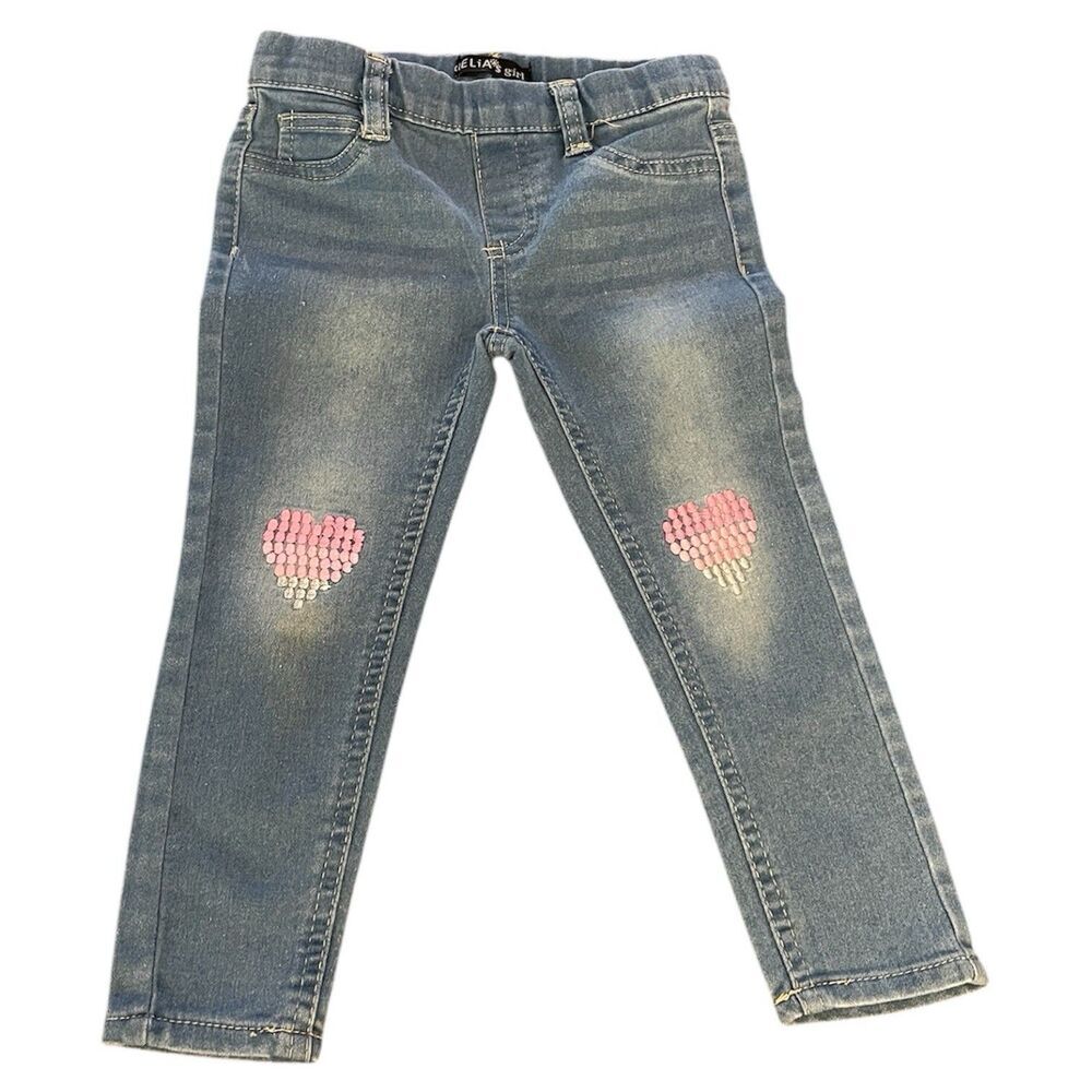 Delia’s Toddler 3T Embroidered Pink Heart Knee Pockets Stretch Skinny Jeans